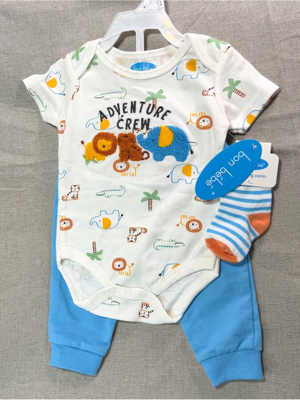 Bon Bebe White, Blue & Orange "Adventure Crew" One-Piece Set